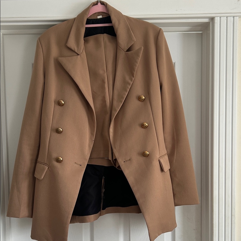SHEIN Tan Suit with Gold Buttons and shorts